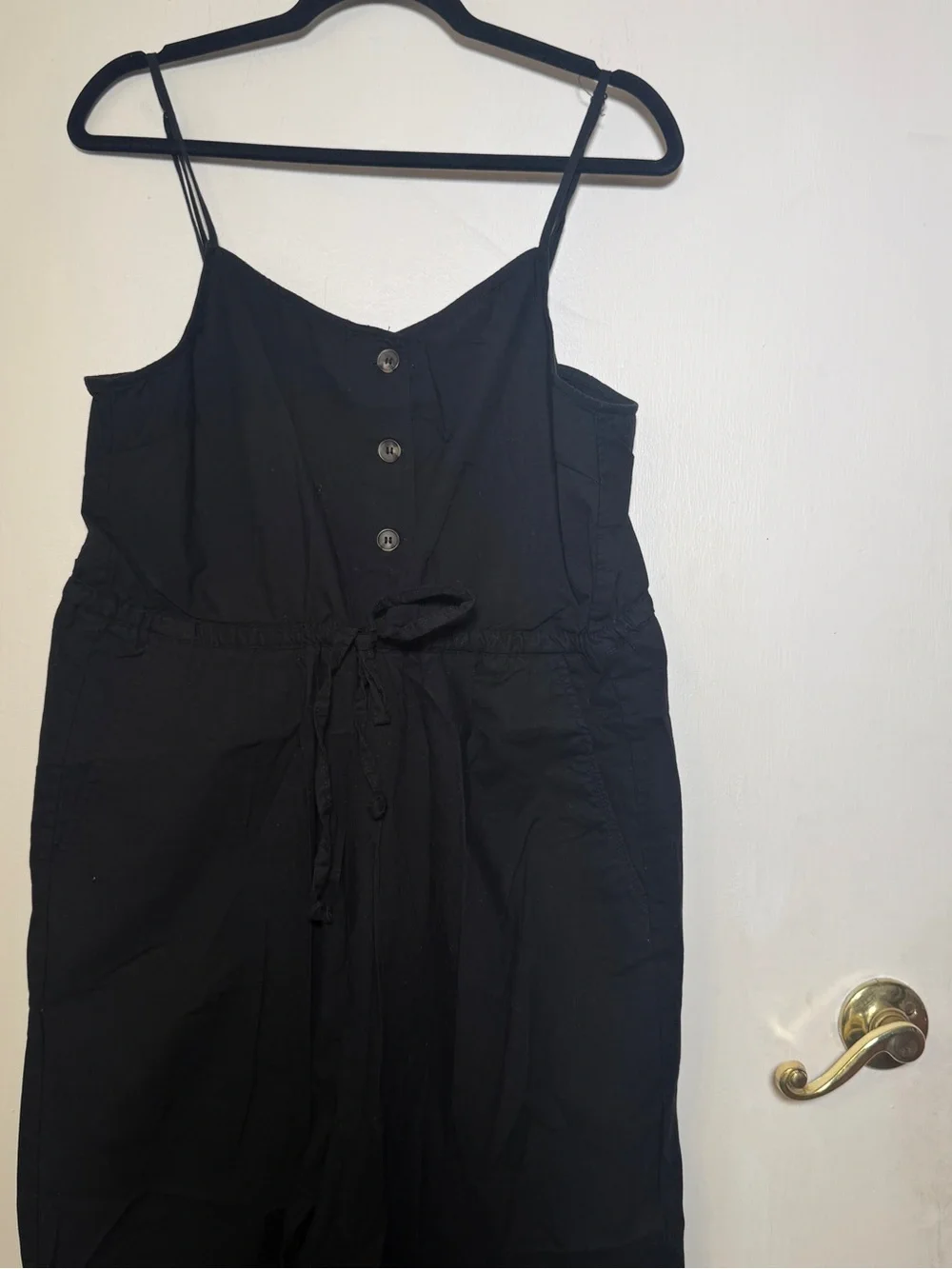 H&M Black Spaghetti-Strap Tie-Waist Pants Romper Size 12 Linen Blend